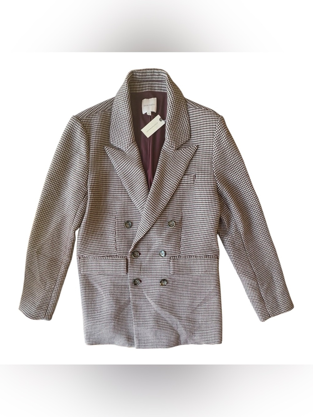 NWT Favorite Daughter The Phoebe Blazer in Brown Motif Houndstooth Size Large - Picture 3 of 5